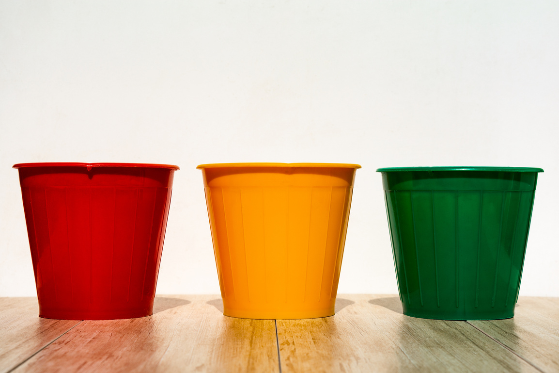 flower pots. three empty plastic pots